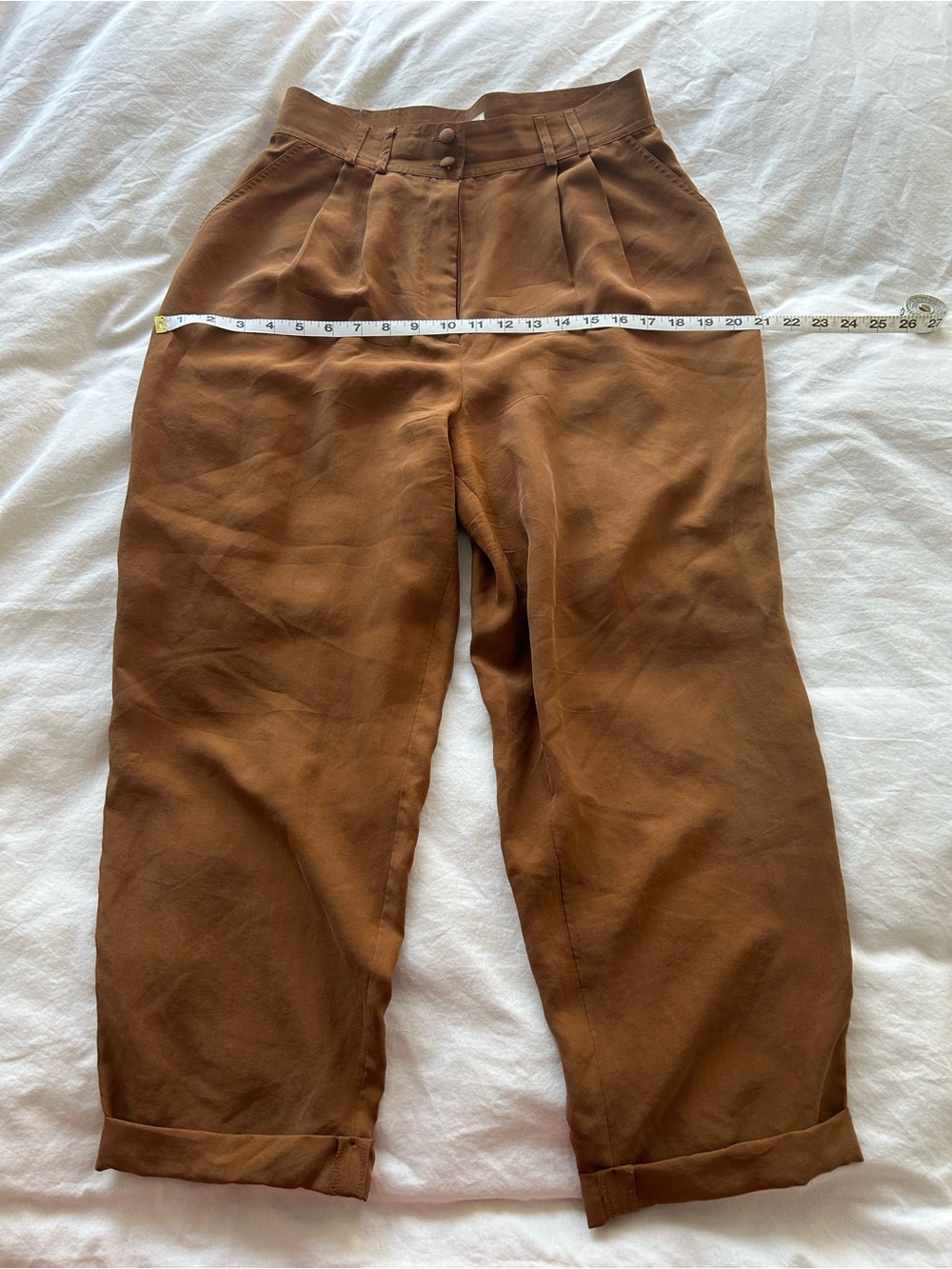 High-Waist silk Tapered Trousers — Brown